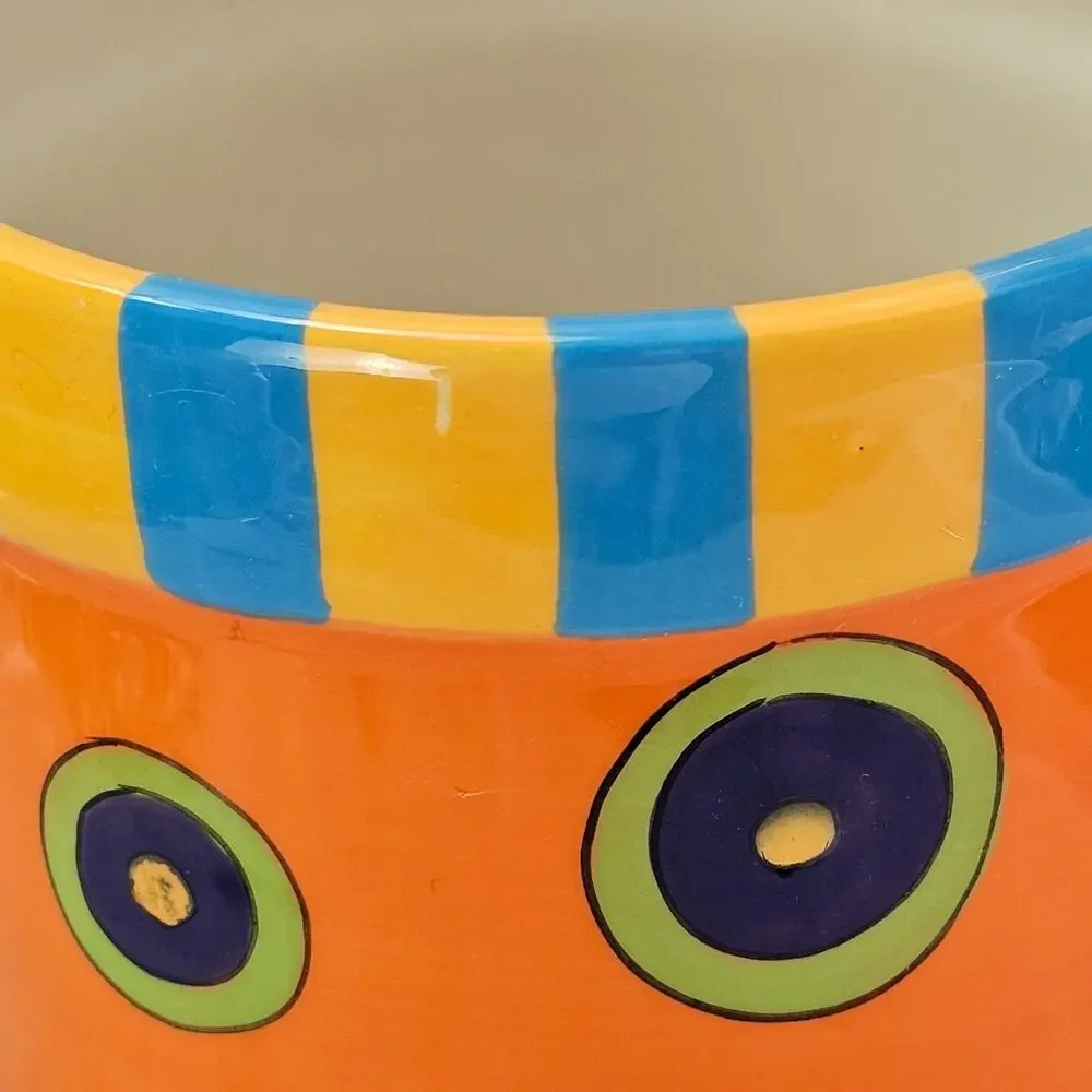 All U Can Handle Hand Painted Ceramic Vase Utensil Holder Orange Dots 10in 90s